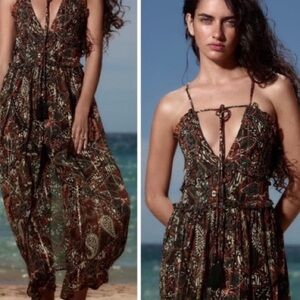 Zara sheer boho metallic tassel paisley floral maxi dress